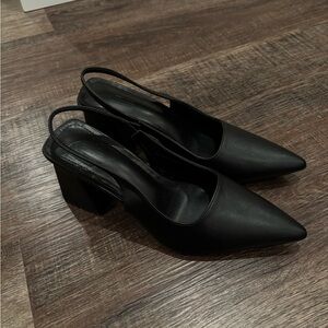 Black slingback block heels